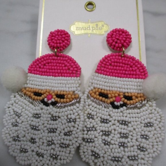 Mudpie pierced Santa earrings in Pink - Picture 2 of 5